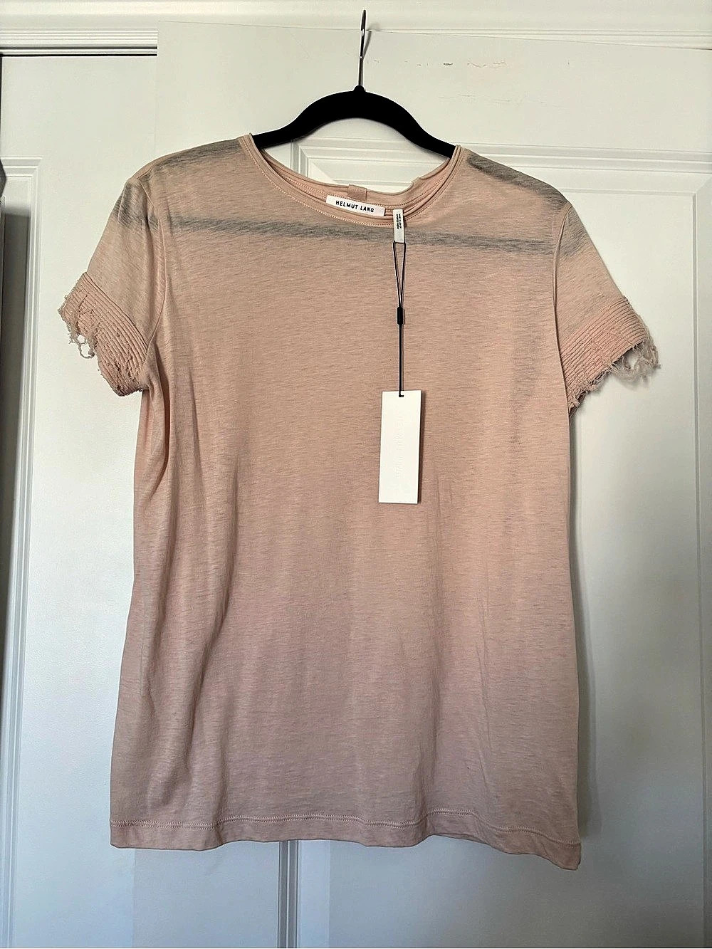 Helmut Lang Raw Slv Detail Cotton/Cashmere Jersey Tee, Pink, Medium